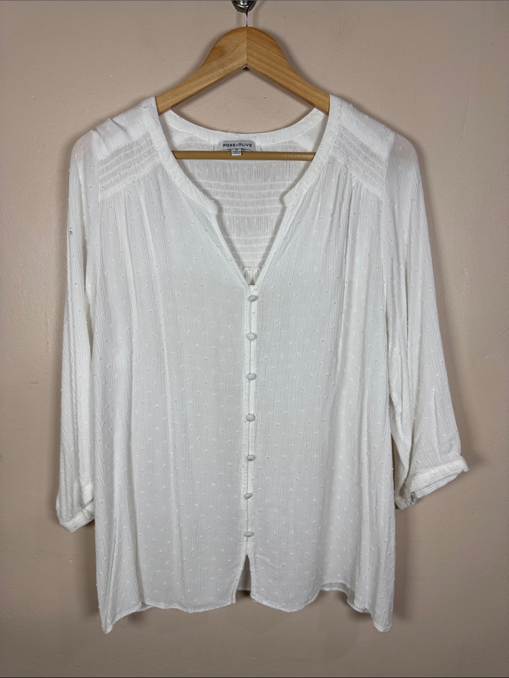 Rose & Olive Plus Size Blouse White Button-Front Textured 1X